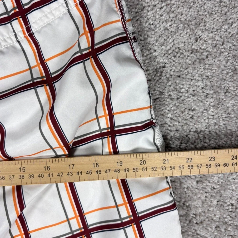 Old Navy Mens Plaid Swim Trunks Board Shorts White Orange Burgundy Size L‎